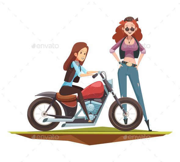 Motorcyclist Girls Flat Composition