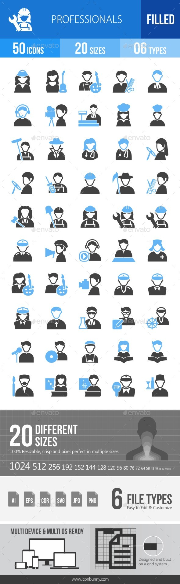 50 Professionals Filled Blue & Black Icons - Icons