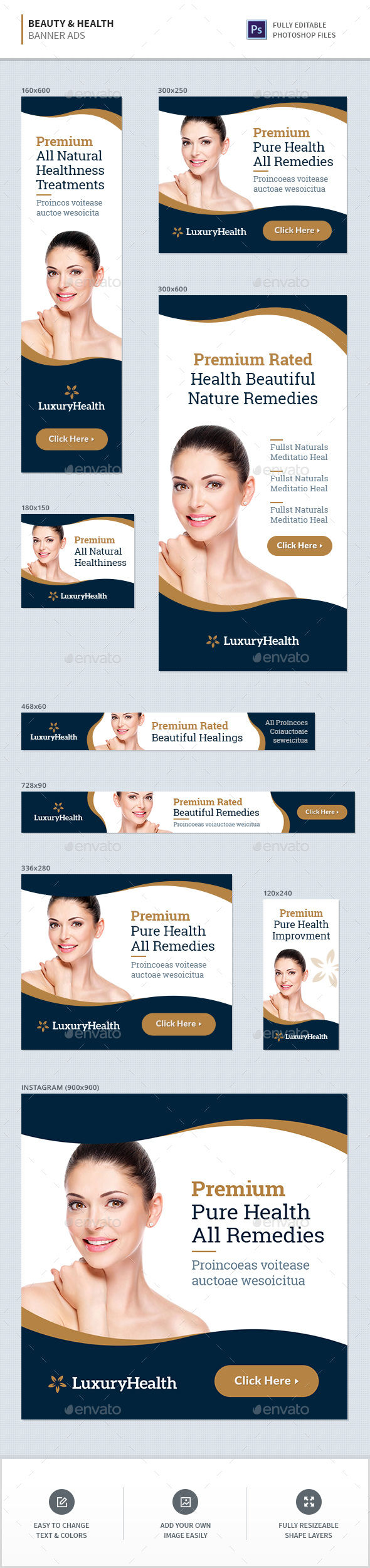 Beauty & Health Banner Ads - Banners & Ads Web Elements