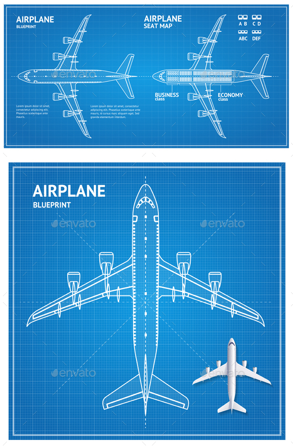 Airplane Blueprint Plan Top View by mousemd | GraphicRiver