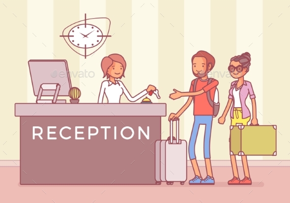 Tourists at Reception in a Hotel - Travel Conceptual