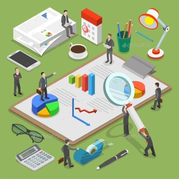 Financial Audit Flat Isometric Vector Concept - Industries Business
