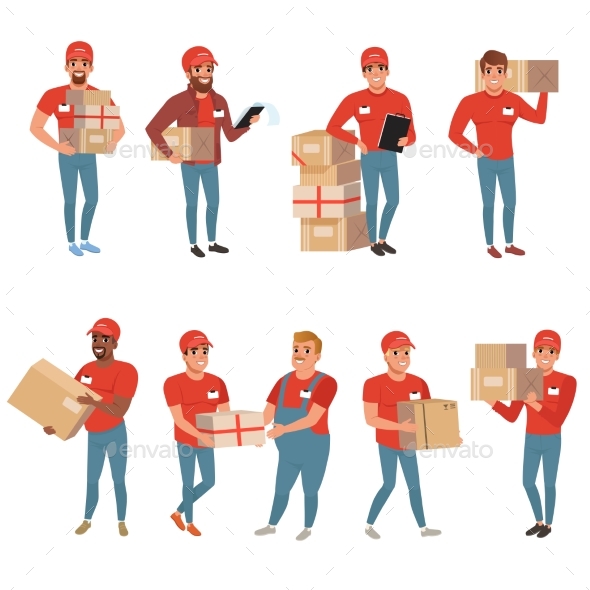 Set of Postal Workers in Different Poses - Services Commercial / Shopping