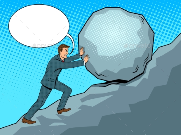 Businessman Pushing Rock Uphill Pop Art Vector - Miscellaneous Vectors