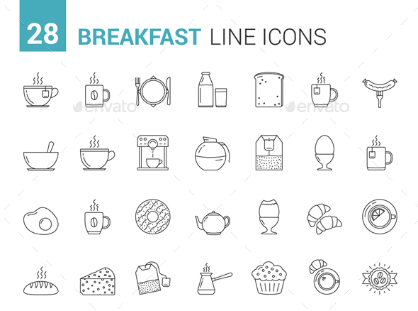 Breakfast Line Icons - Food Objects