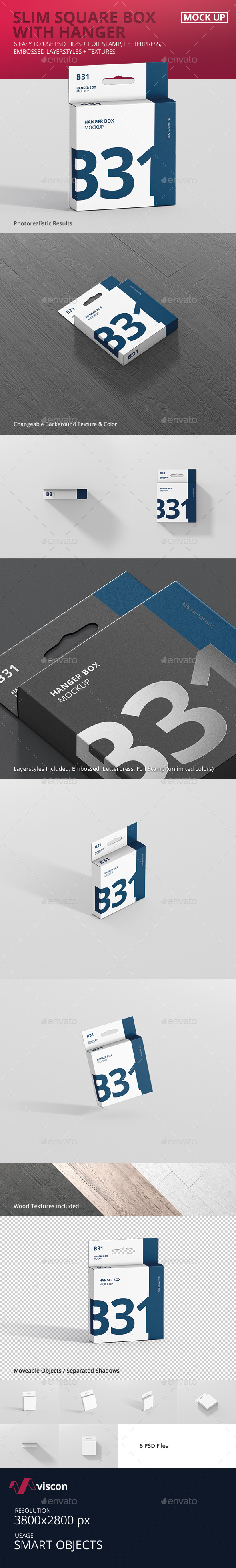 Box Mockup - Slim Square Size with Hanger - Miscellaneous Packaging