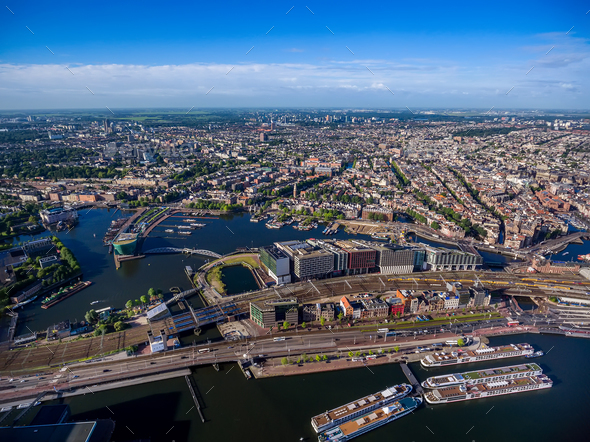 City aerial view over Amsterdam - Stock Photo - Images