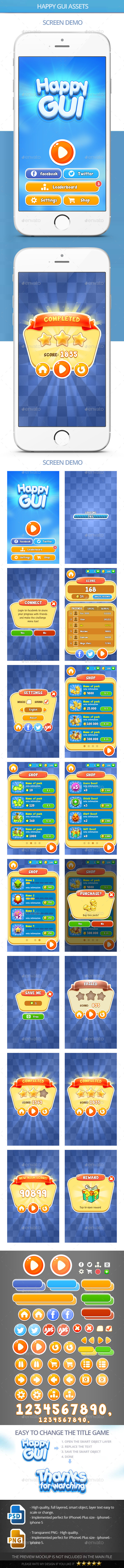 Happy GUI Assets - User Interfaces Game Assets
