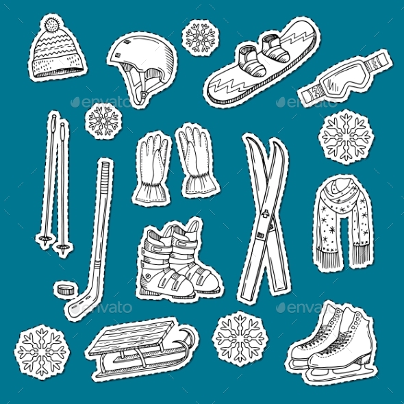 Vector Hand Drawn Contoured Winter Sports - Sports/Activity Conceptual
