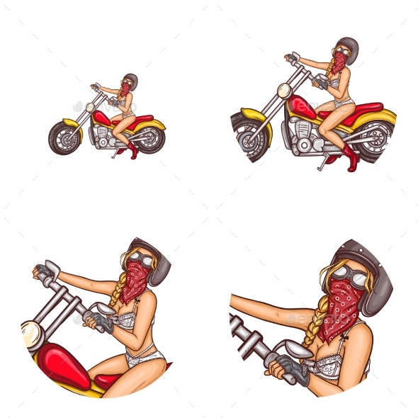 Vector Biker Girl Pop Art Avatar Icons - Miscellaneous Vectors