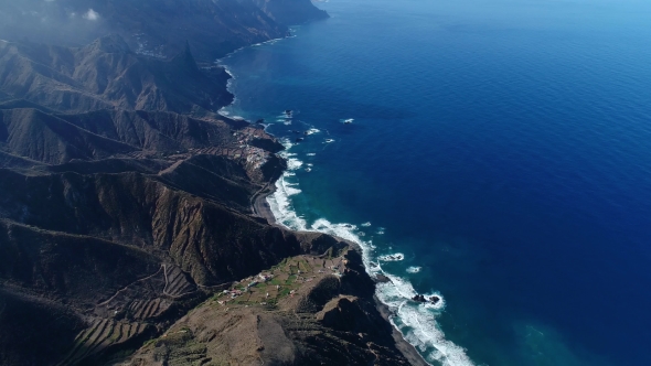 Flight Over Beautiful Mountains Near Ocean Shore