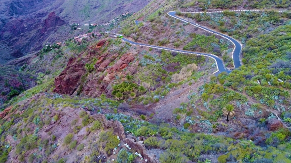 Aerial View Winding Road Near Masca Gorge