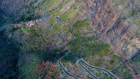 Aerial View Winding Road near Masca Gorge