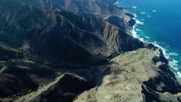 Flight Over Beautiful Mountains Near Ocean Shore