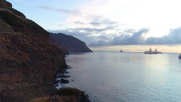 Flight over a Seashore at Sunrise