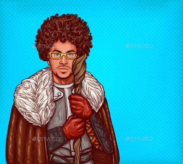 Vector Illustration of Medieval Mage with Staff - People Characters