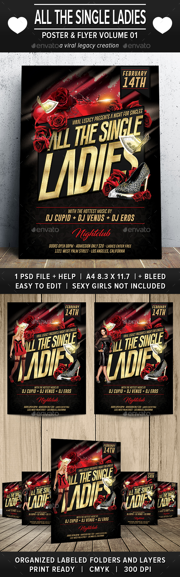 Valentine All The Single Ladies Poster / Flyer V01 - Flyers Print Templates