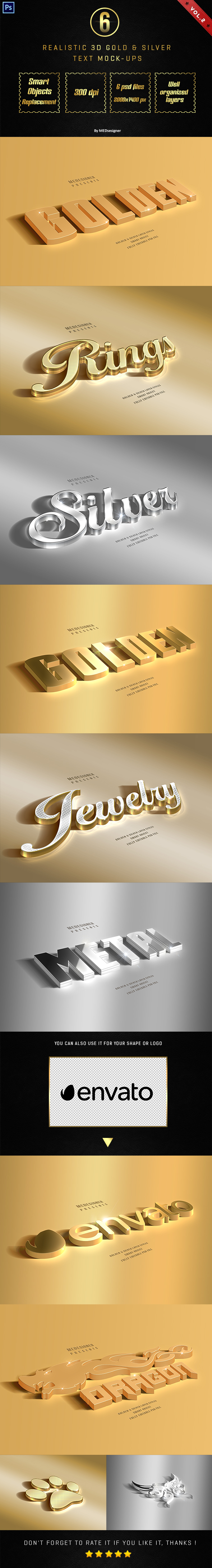 3D Golden & Silver Layer Styles Vol.2 - Text Effects Actions