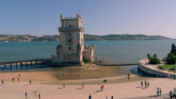 Portugal Lisbon Belem Tower Aerial Drone  Video alt