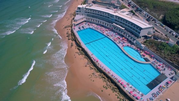 Aerial View of Praia Grande Beach Armacao De Pera in Algarve alt