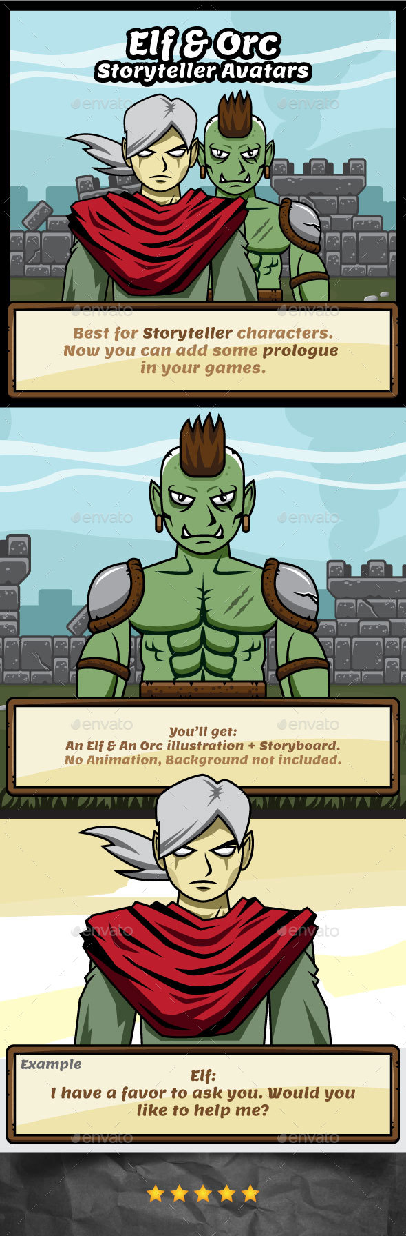 Elf and Orc The Storyteller Avatars for Game Prologue - Miscellaneous Game Assets