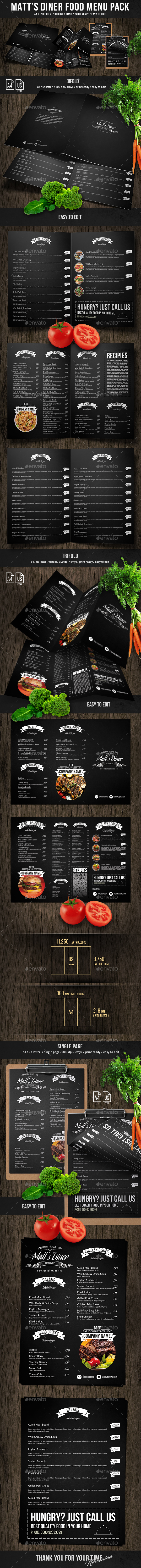 Matt's Diner Food Menu Bundle - Food Menus Print Templates