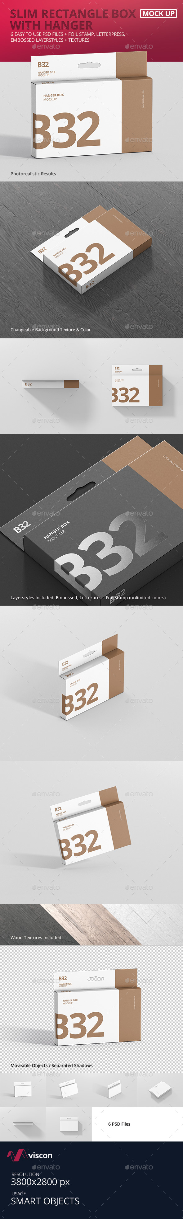 Box Mockup - Wide Slim Rectangle Size with Hanger - Miscellaneous Packaging
