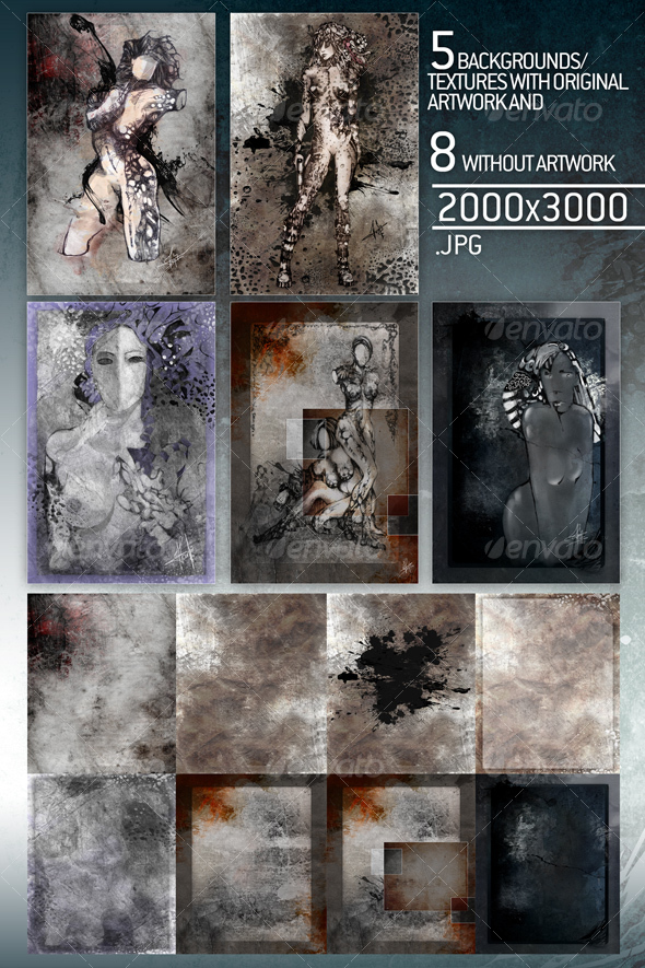 5 art pieces plus 8 textures/backgrounds used - Abstract Backgrounds