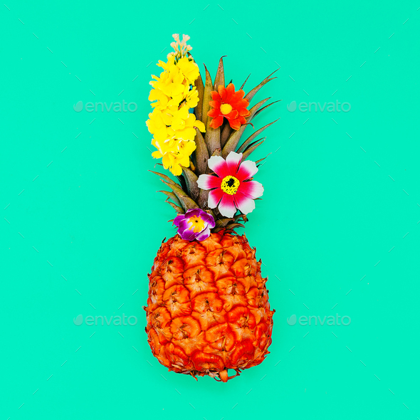 Tropical beach minimal style Pineapple art - Stock Photo - Images