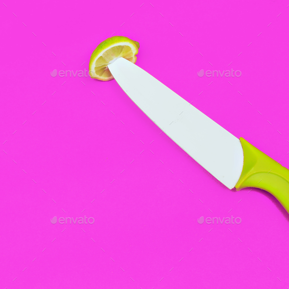Lime and knife. Food. Creative minimal idea - Stock Photo - Images