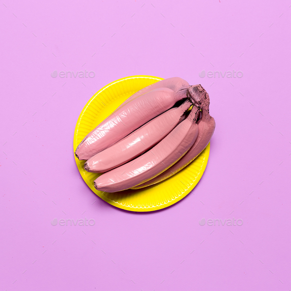 Bananas in pink paint Surreal minimal artStilfile fashion - Stock Photo - Images