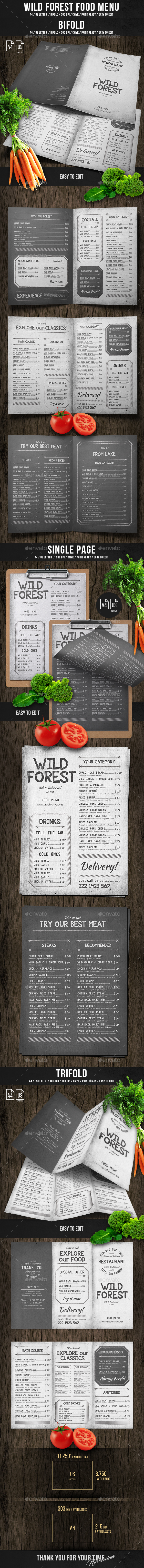 Wild Forest Food Menu Bundle - Food Menus Print Templates