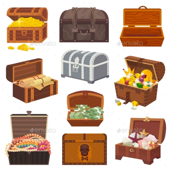 Chest Vector Treasure Box with Gold Money Wealth - Miscellaneous Vectors