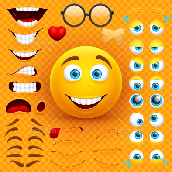 Cartoon Yellow 3d Smiley Face Vector Character - Miscellaneous Characters