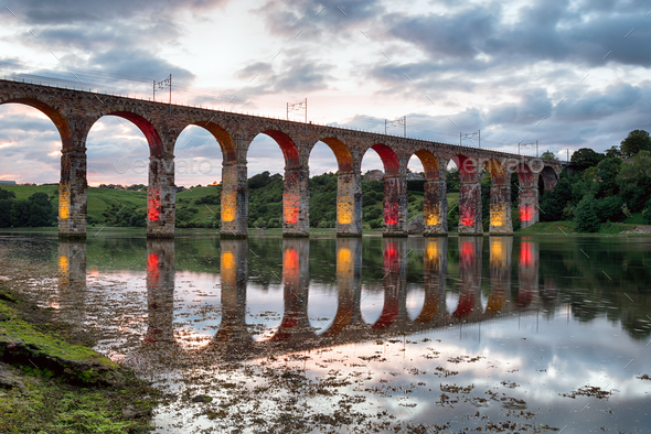 Royal Border Bridge at Baerwick on Tweed - Stock Photo - Images
