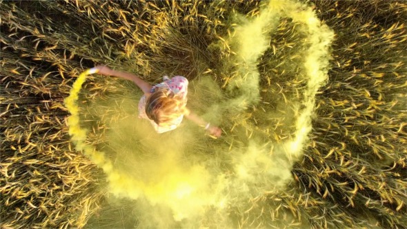 Girl in Field of Wheat Aerial View