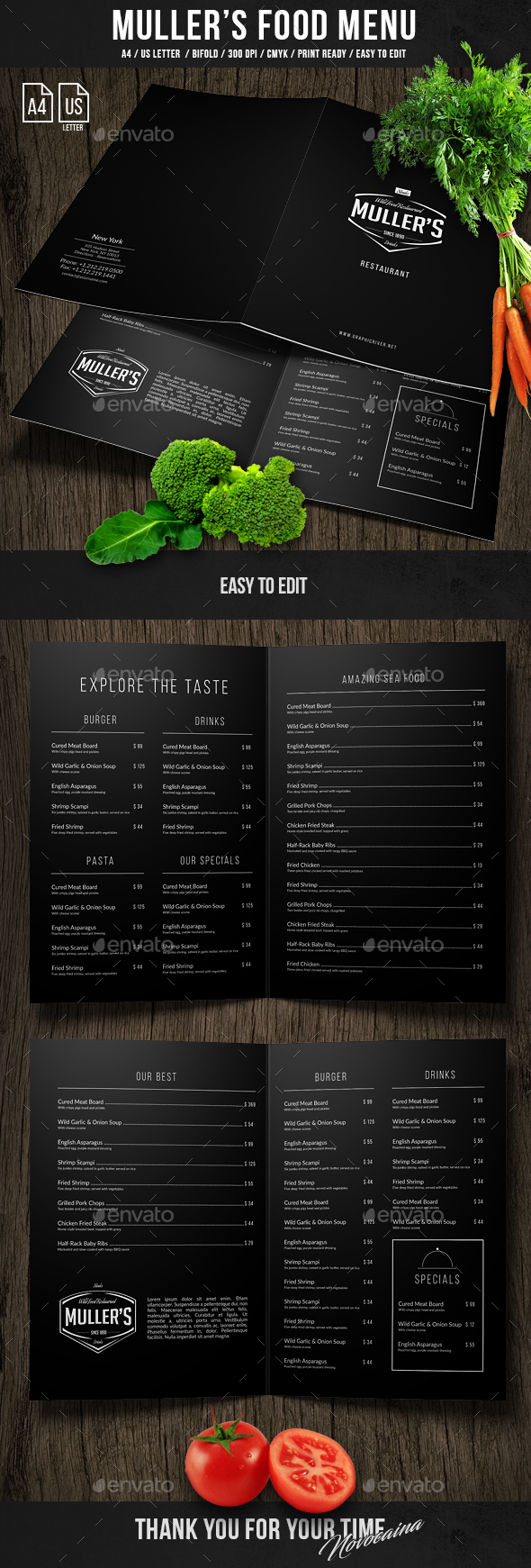 Muller's Bifold Elegant Menu - Food Menus Print Templates