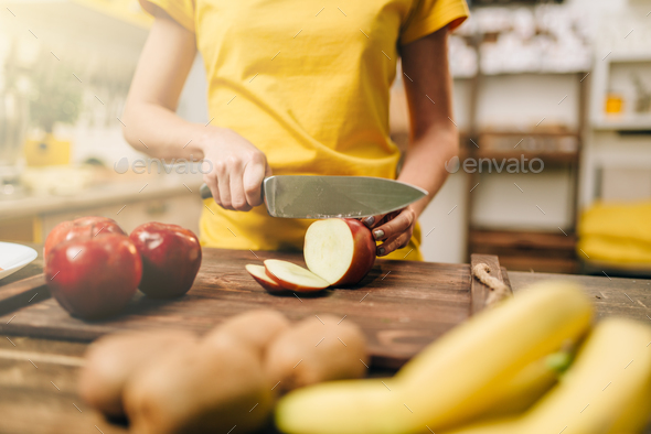 Female person cooking, healthy bio food preparing - Stock Photo - Images