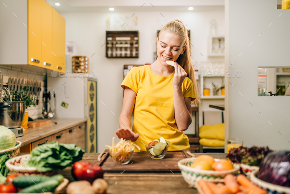 Female person cooking, organic food preparing - Stock Photo - Images