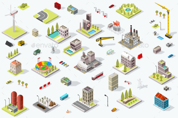Isometric City Map Set - Vectors