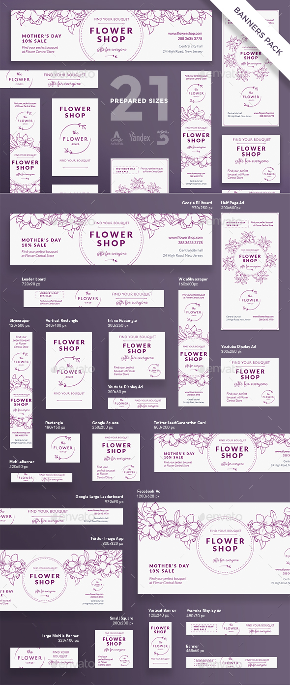 Flower Shop Banner Pack - Banners & Ads Web Elements