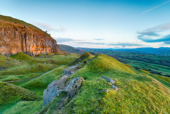 The Llangattock Escarpment in Wales - Stock Photo - Images