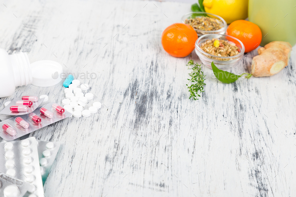 Natural medicine vs conventional medicine concept. - Stock Photo - Images
