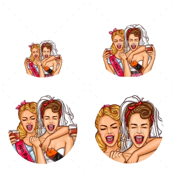 Vector Girls Bridal Party Pop Art Avatar Icons - Miscellaneous Vectors