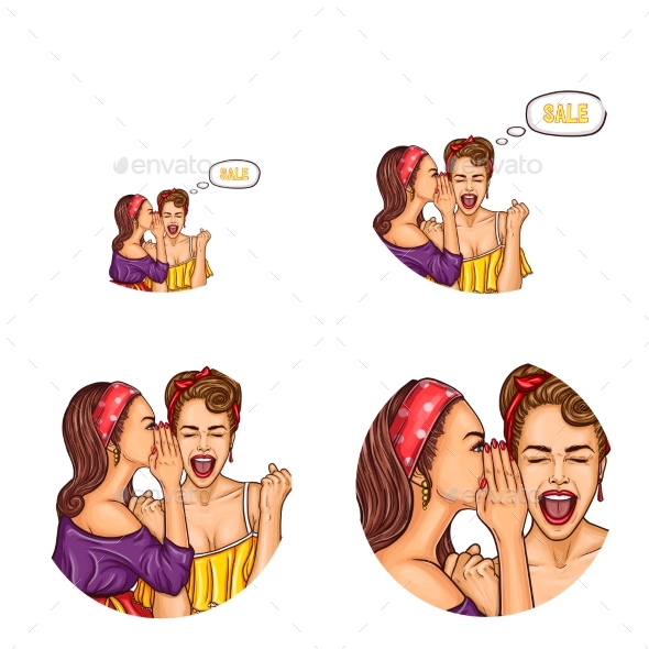 Exited About Sale Girls Pop Art Avatar Icon - Miscellaneous Vectors