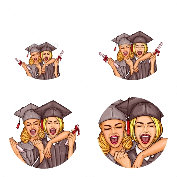 Vector Girls Graduation Party Pop Art Avatar Icons - Miscellaneous Vectors