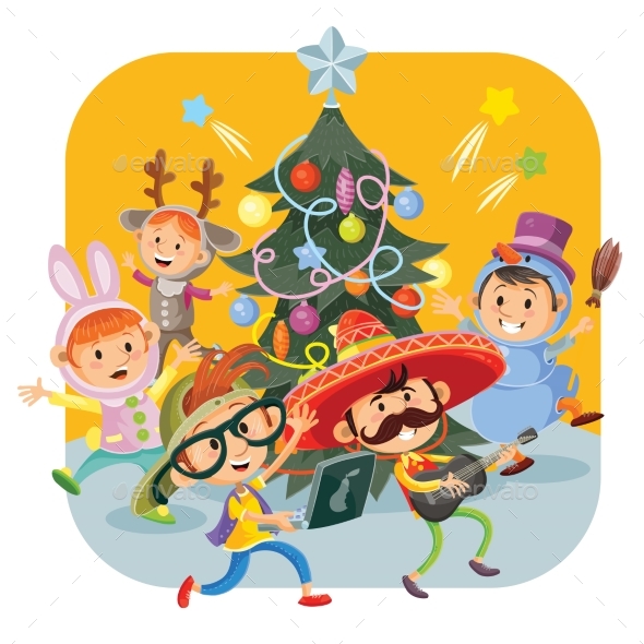 Kids Christmas Carnival Party Vector Illustration - Christmas Seasons/Holidays