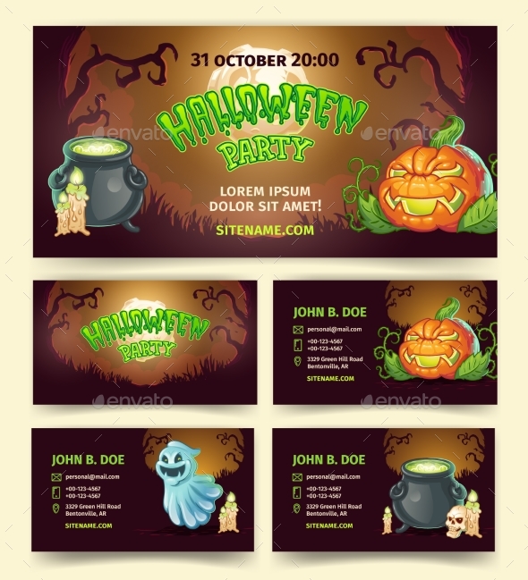 Halloween Party Vector Cartoon Banners - Halloween Seasons/Holidays