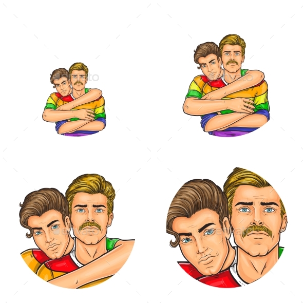 Vector Pop Art Avatars of Gay Men - People Characters