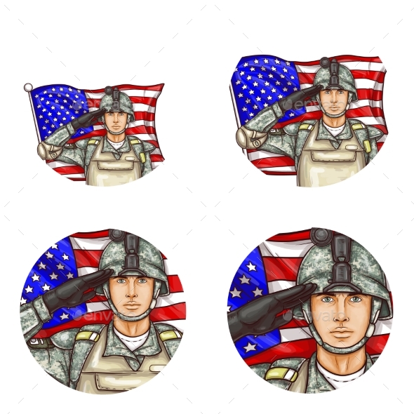 Vector US Flag Salute Soldier Pop Art Avatar Icon - Miscellaneous Vectors